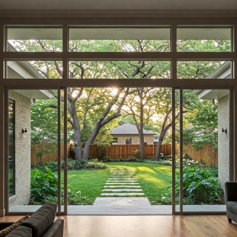 sliding doors leading to green backyard after glass door repair